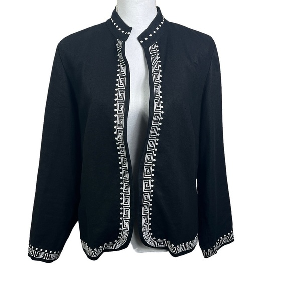 Parisian Signature Jackets & Blazers - Parisian Signature Linen Blazer Women's 10 Embroidered Black Long Sleeve